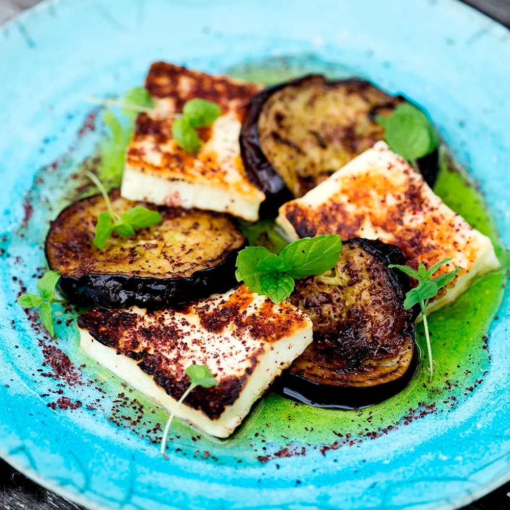 Stekt aubergine och halloumi med zatar