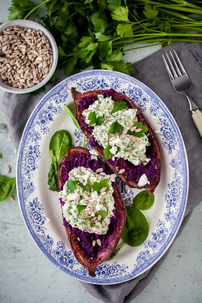 Bakad sötpotatis med fetaoströra