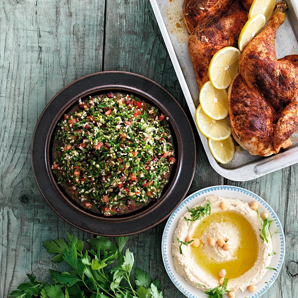 Tabbouleh med kycklinghalvor och hummus