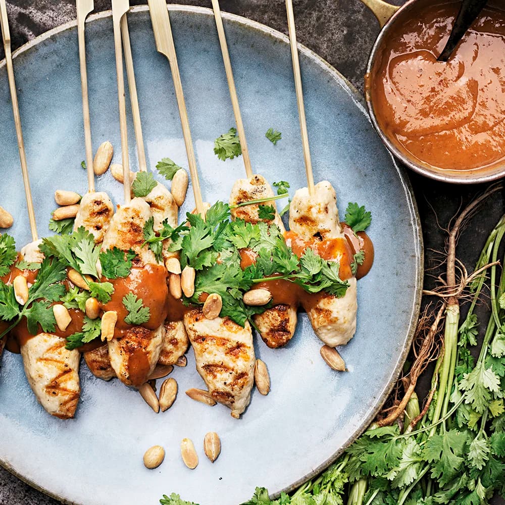 Satay på färs med jordnötssås