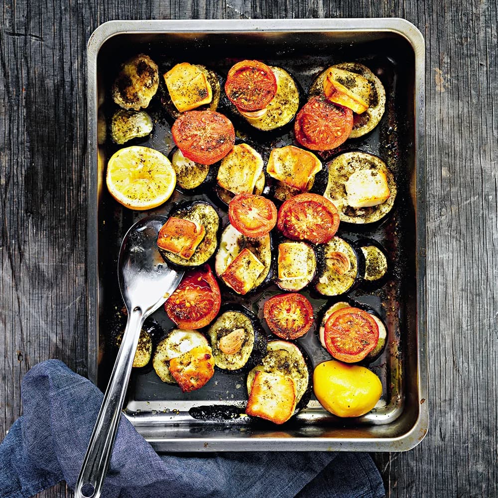 Stekt aubergine och halloumi med zatar