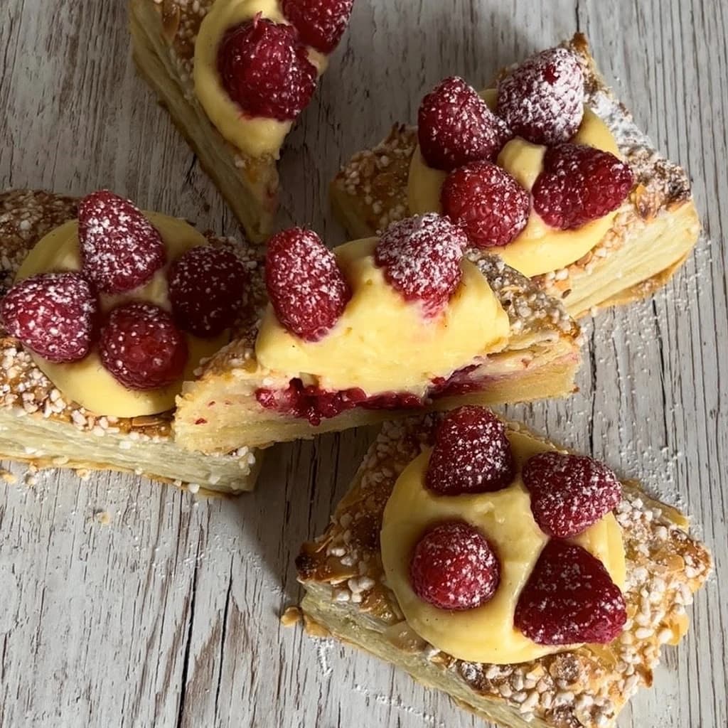 Smördegsbakelser med vaniljkräm och hallonkompott