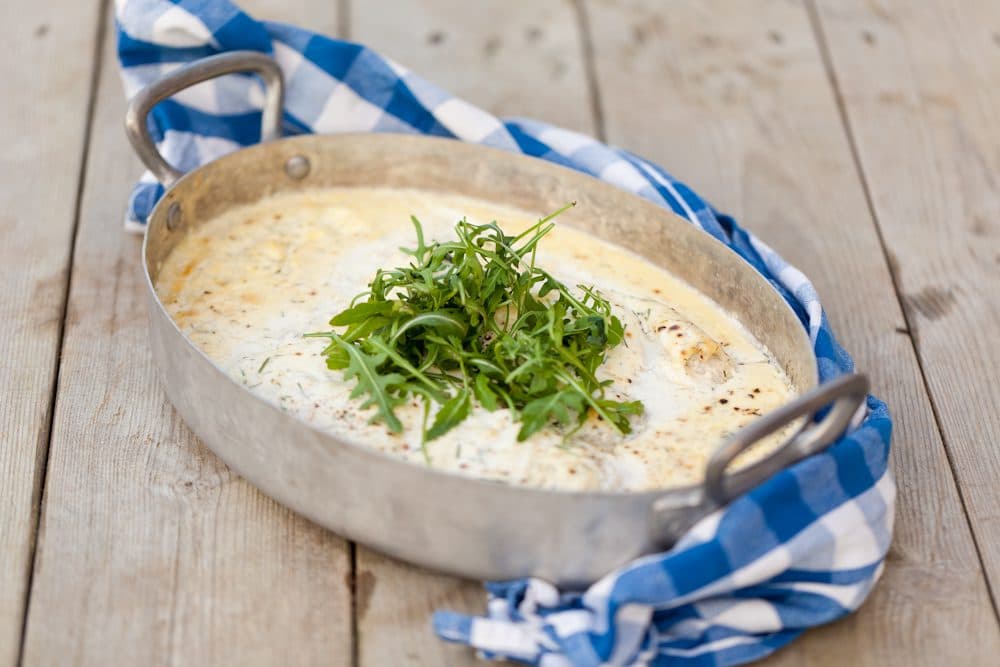 Torsk i ugn med crème fraiche och kaviar