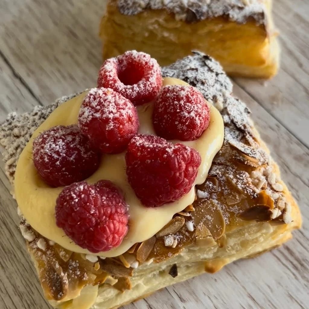 Smördegsbakelser med vaniljkräm  hallon
