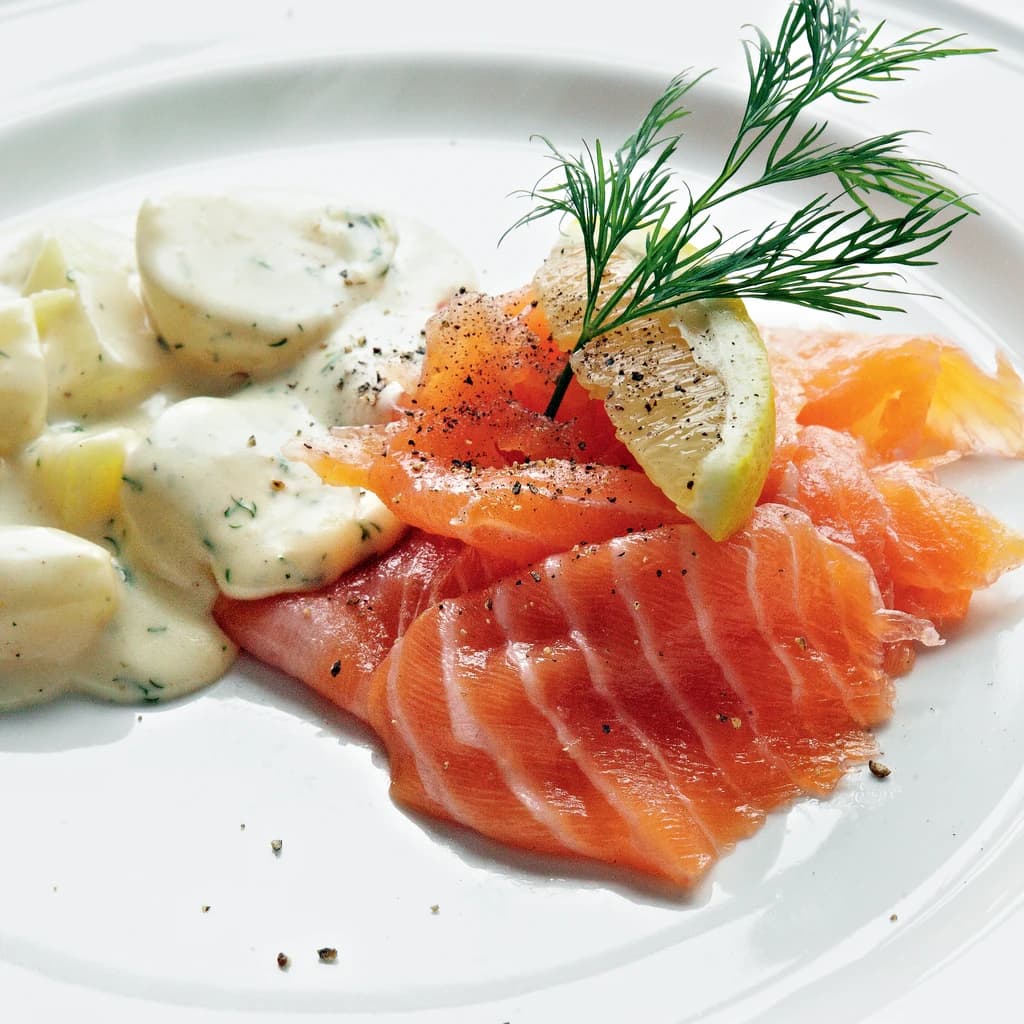Rimmad lax med stuvad potatis