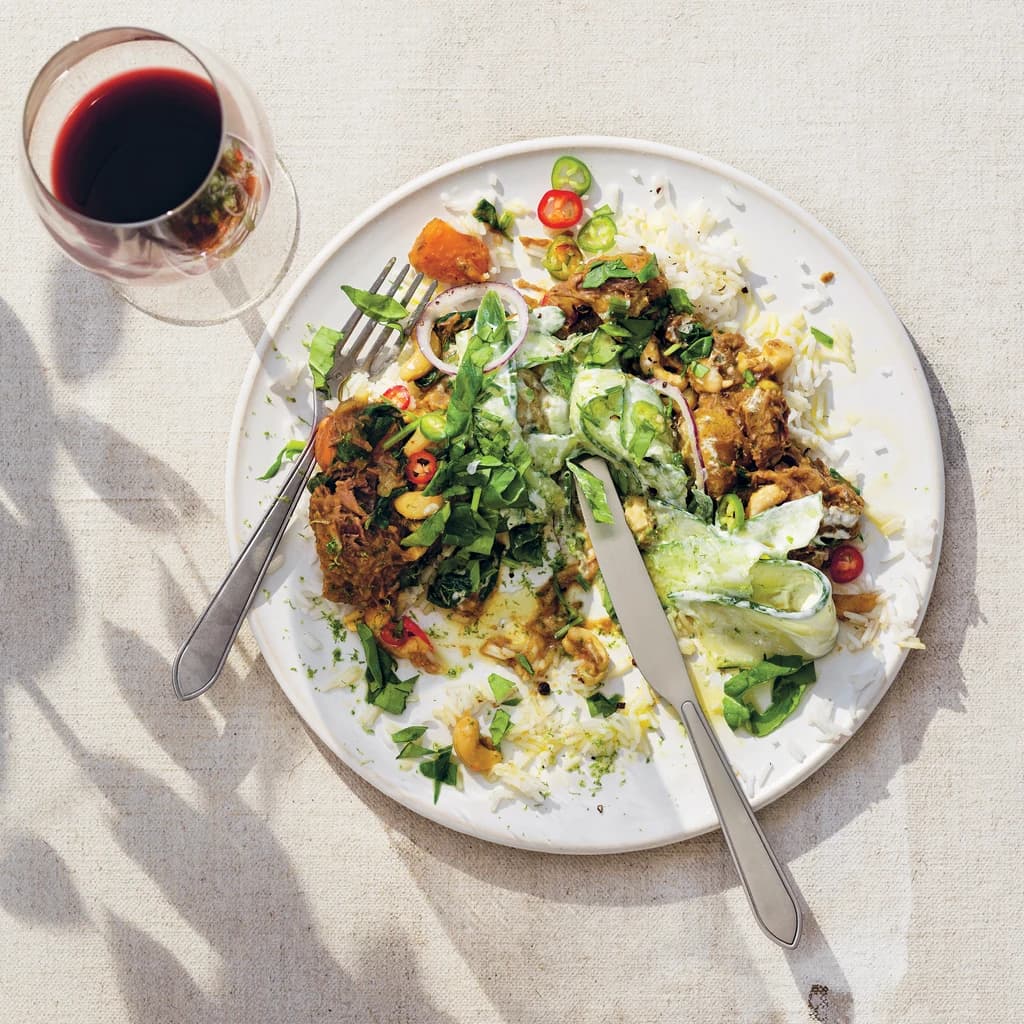 Biff curry med högrev, ris och sallad
