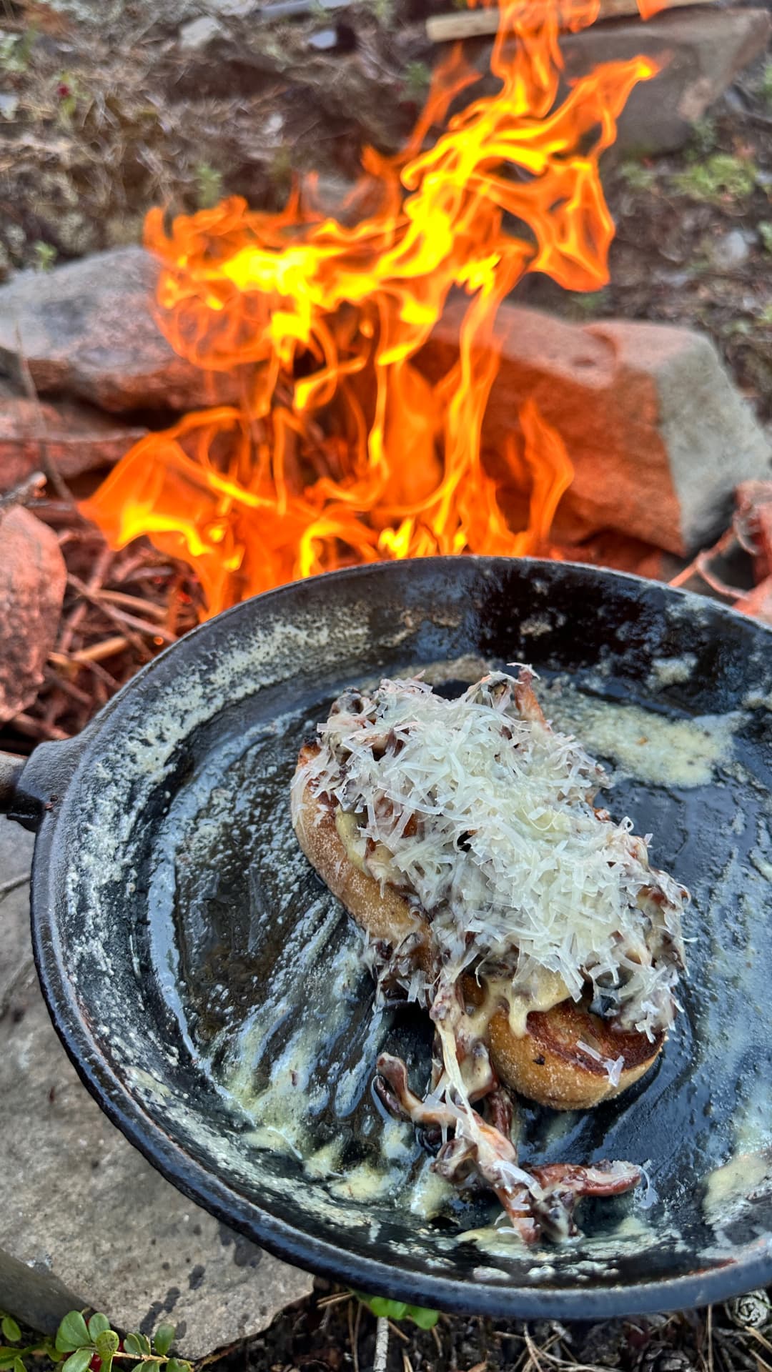 Kantarelltoast med nästan bränd grädde och gruyère