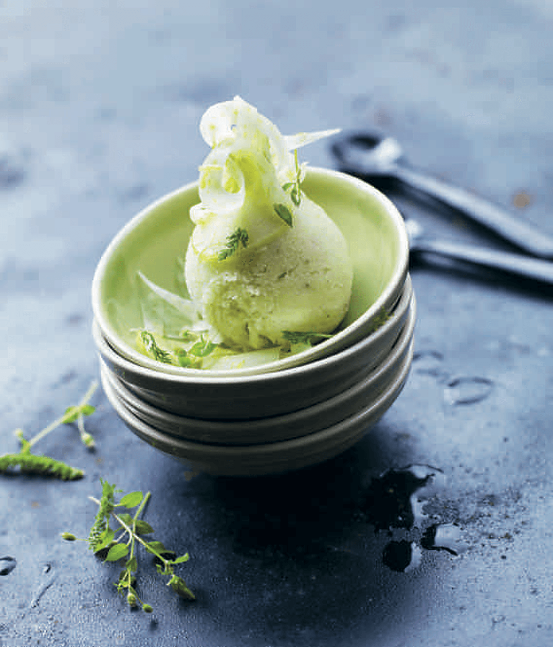 Lakritsrot- och äppelsorbet med fänkålstopping