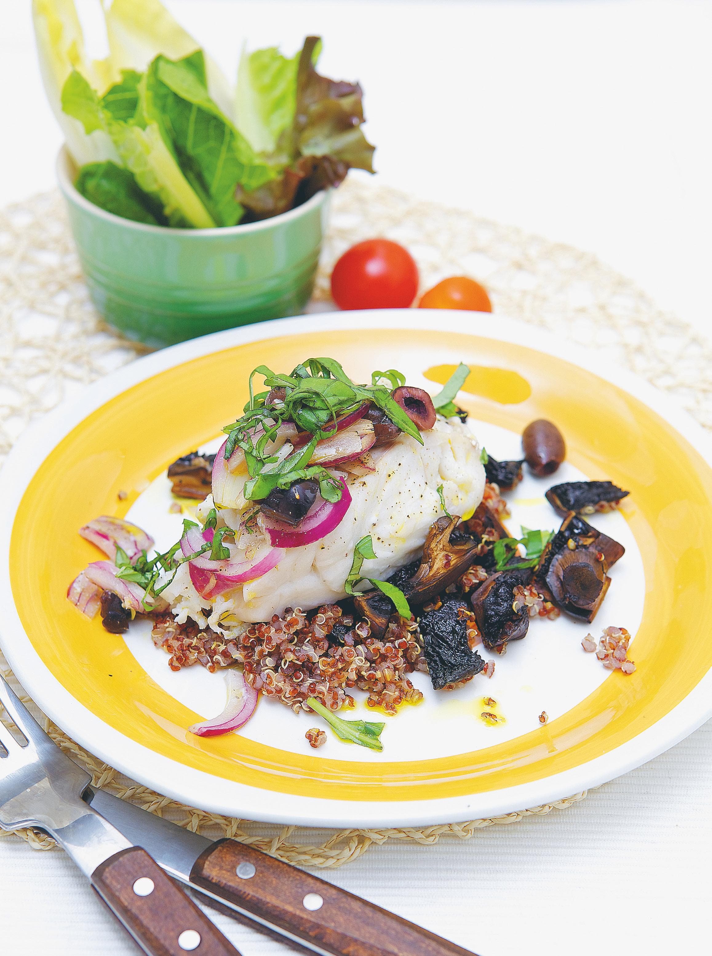 Vitlöksfräst svamp och quinoa
