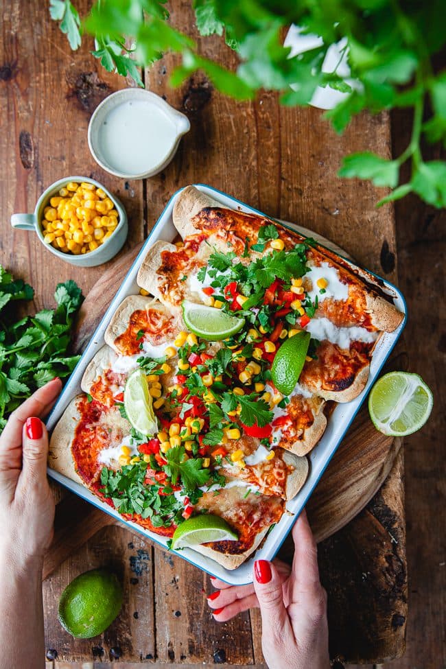 Enchiladas med bönor och kycklingfärs