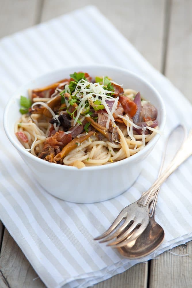 Pasta med svamp & bacon