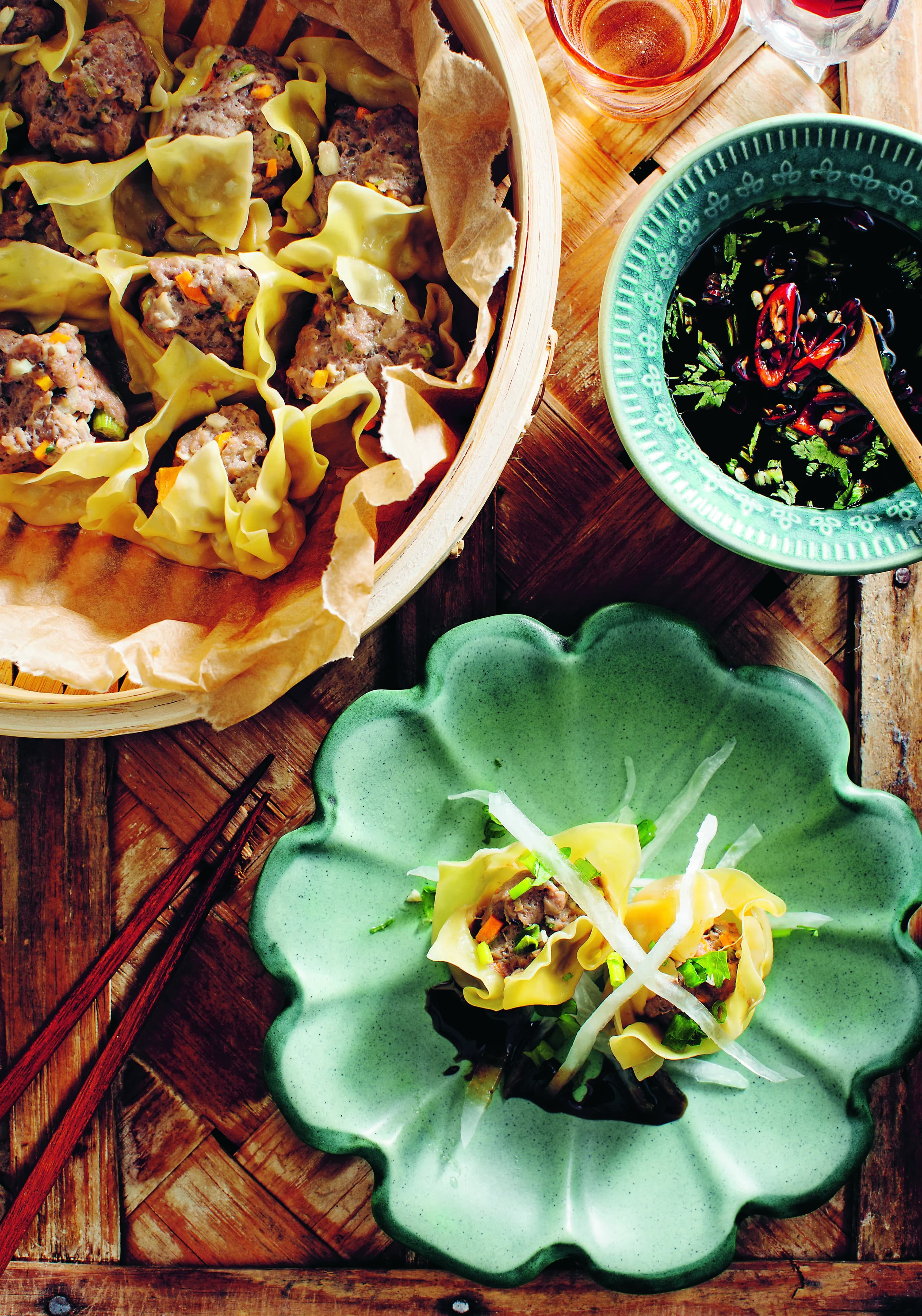 Dumplingar med blandfärs och grönsaker