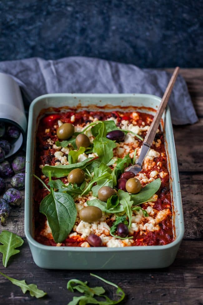 Vegetarisk grönsaksgratäng med fetaost
