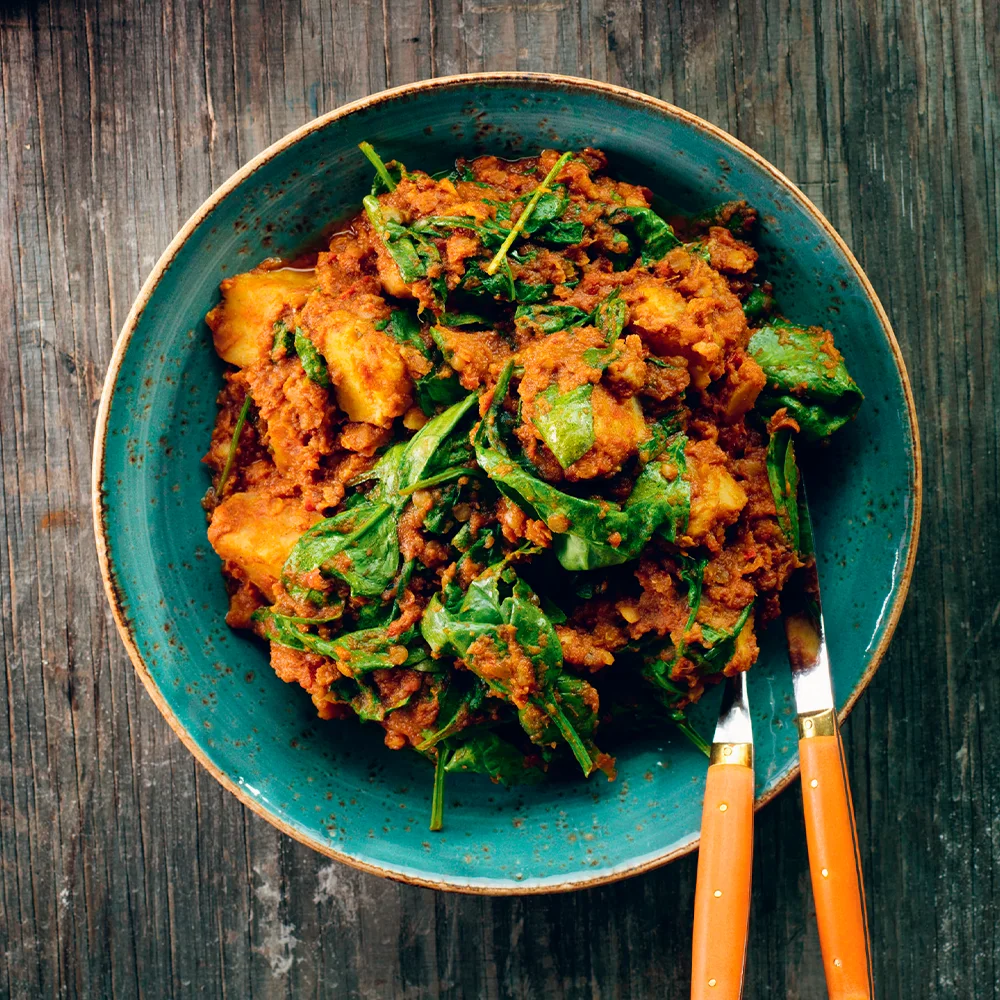 Indisk madras curry med sötpotatis och linser
